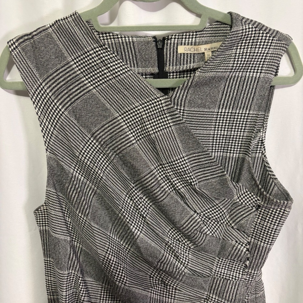 Rachel Rachel Roy Plaid Ruched Sleeveless Sheath Dress Black White Size 14 - Picture 3 of 10